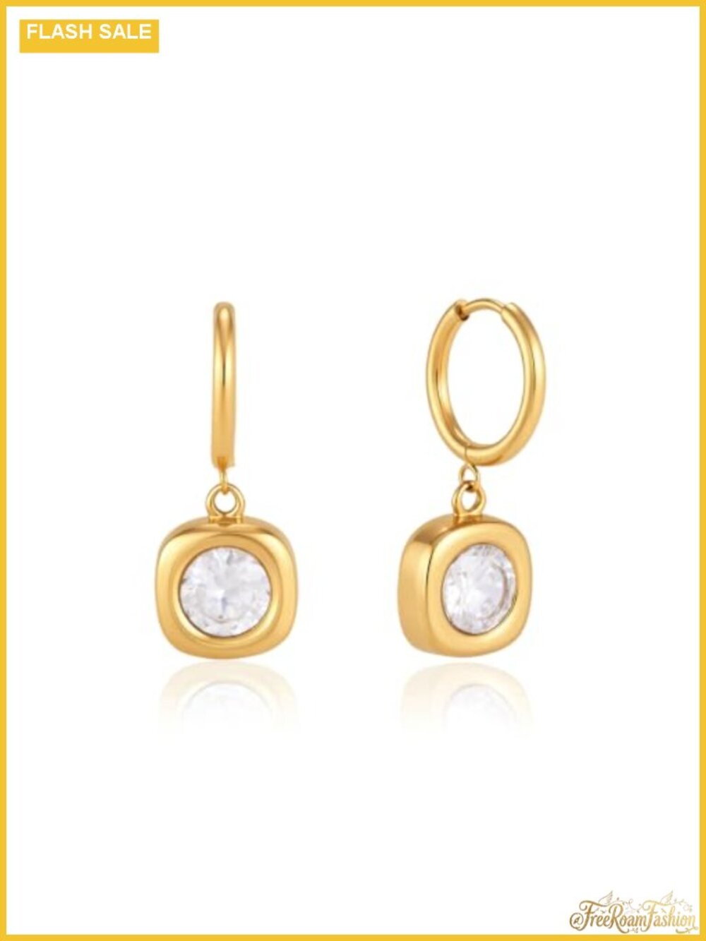 Geometric Zirconia Drop Dangle Huggie Hoop Earrings Stainless Steel